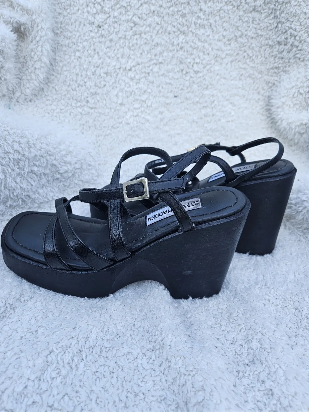 Y2K Vintage Steve Madden Black Strappy Platform Sandals - Picture 4 of 7